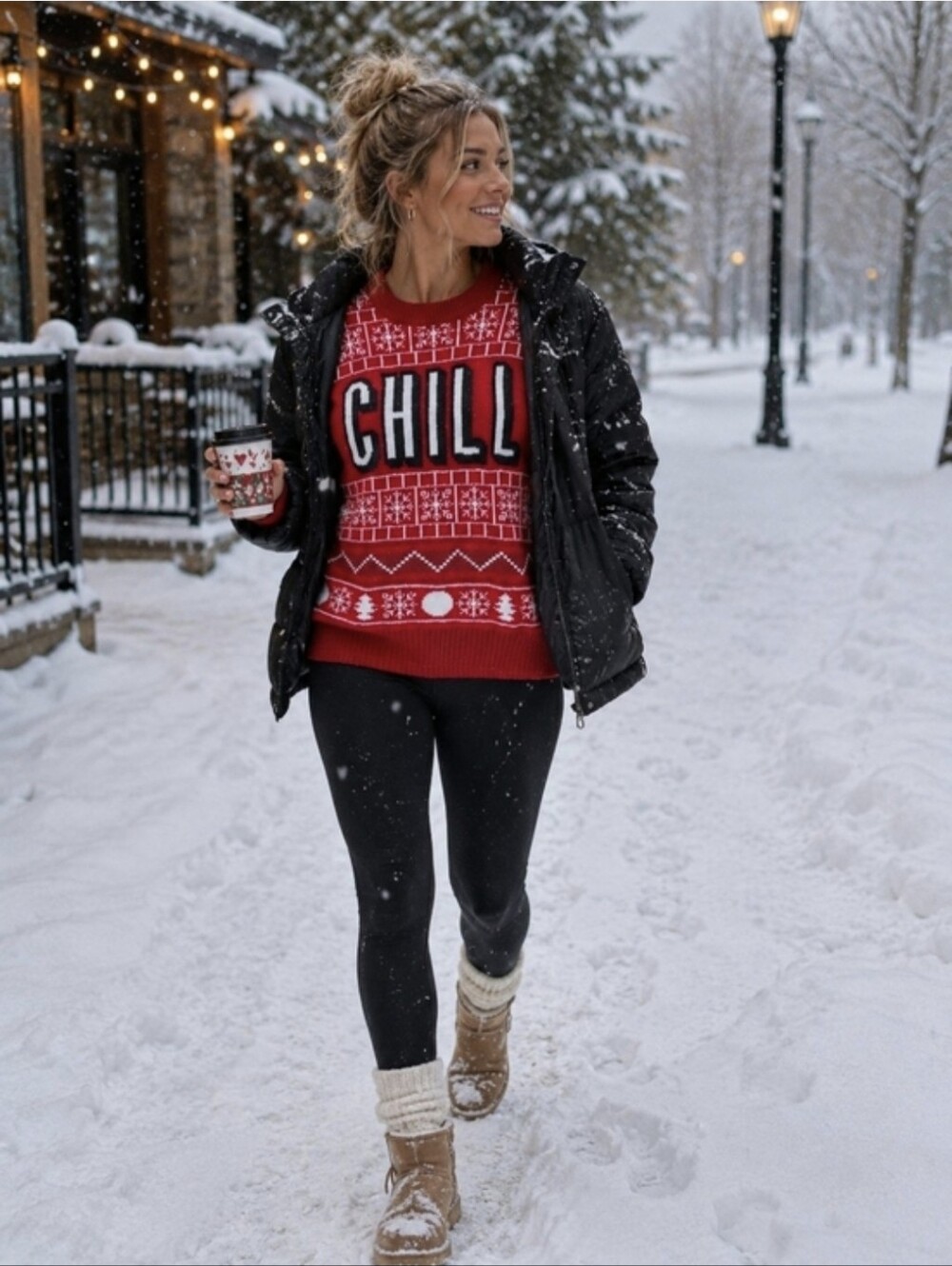 American Stitch Red 'CHILL' Fair Isle Crewneck Sweater